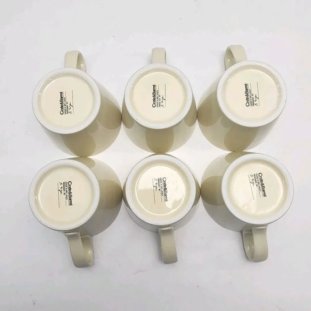 Crate & Barrel Coffee Mugs Set of 6 Ivory 3.25